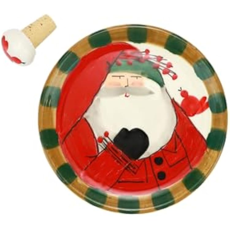 Vietri Old St. Nick Holiday Collection Italian Serveware Sets Canape Plate Cork Stopper Set