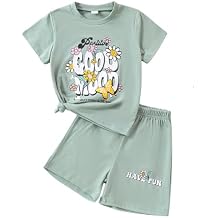 Toddler Kid Girl Outfits Clothes Floral Short Sleeve T-Shirt Top + Waist Pocketed Summer Short Sets 4-7T Girl Clothes