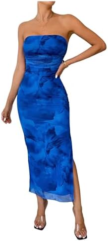 GORGLITTER Women's Floral Strapless Bodycon Wedding Guest Dress Vacation Summer Birthday Tropical Maxi Long Sun Dresses
