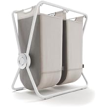 simplehuman X-Frame Hamper, Double Compartment Laundry Hamper for Bedroom Bathroom, Heavy-Gauge Steel Frame, Stain & Odor Resistant Machine Washable Bags, Easy Carry Steel Handles, White