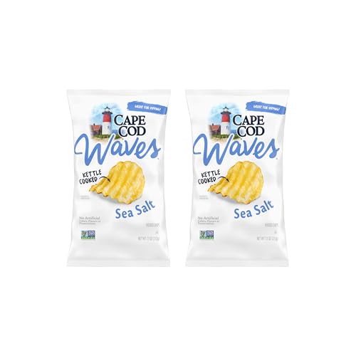 Cape Cod Waves Potato Chips, Wavy Cut Sea Salt Kettle Chips, 7.5 Oz Pack of 2