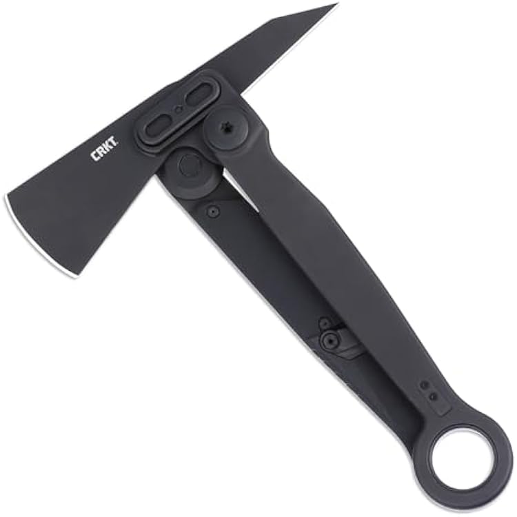 CRKT Provoke X Compact Black Folding Axe with Deadbolt Lock: SUJ2 Steel Plain Edge Blade, Stainless Steel Handle, 4141KX