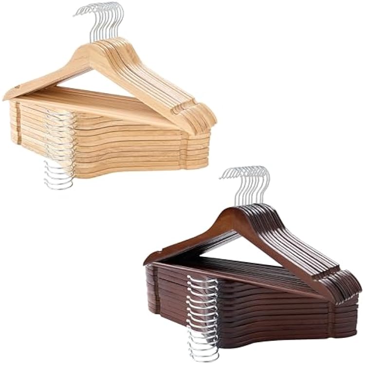 Edergoo Wooden Hangers 20 Pack, Durable Wood Hangers with 360 Swivel Hook & Notches, Slim Coat Hanger Wooden for Closet