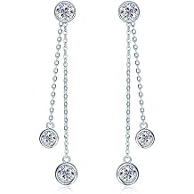 Moissanite Threader/Drop Dangle Earrings for Women, 925 Sterling Silver 1CT D-E Color Moissanite Dangle Earrings, 18K Gold Plated Chain Earrings for Women Hypoallergenic, Christmas New Year Gifts with Jewelry Box Packed