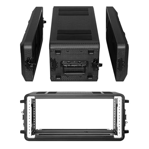 4U Rack Case Shallow 12 Depth, 19 Rackmount Flight Cases Easy Installation Portable Carry Watertight Dust Proof 2 Space Shockproof Mount Racks with Microphone Compartments Space Saving
