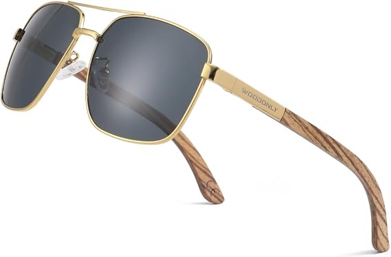 Wood Pilot Polarised Sunglasses - Fashion Metal Frame Wooden Sunglasses for Men and Women Perfect Gifts