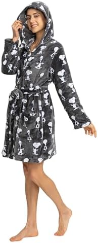 Berkshire Blanket Peanuts Snoopy VelvetLoft Soft Lightweight Women Robes, Short Hooded Robe with Pockets, Gifts for Women