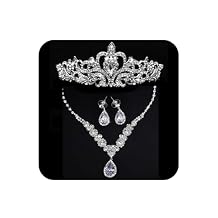 COCIDE Silver Jewelry Set for Women Crystal Tiara and Necklace Kit for Girls Rhinestone Crown Earrings Neck Accessories for Bride Wedding Birthday Party Bridal Prom Bridesmaid Dress up