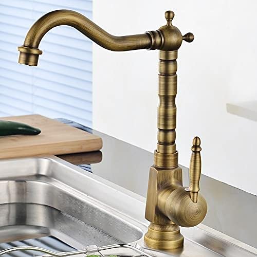 HGRYNDRO kitchen fitting in antique gold 360 ° swiveling mixer tap for bar farmhouse commercial sink stylish copper vanity with hot and cold water control