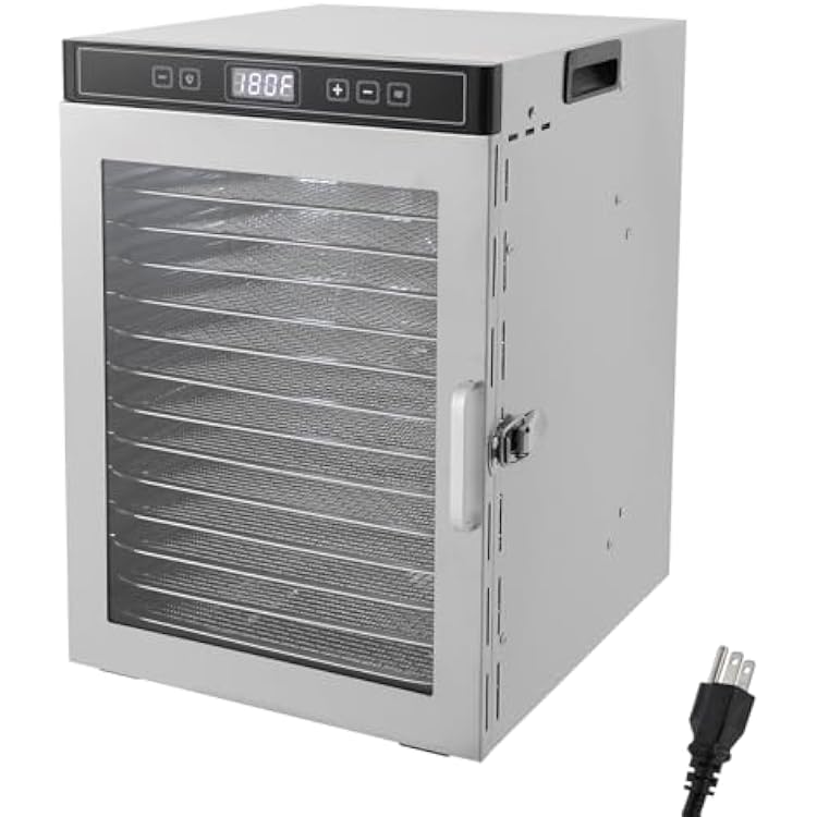 14-Tier Stainless Steel Food Dehydrator - 800W Commercial Grade Dryer w 95-194F Adjustable Temp, 24H Timer & Dual Fans for Jerky, Fruits, Herbs, Dehydrator Machine wSafe Trays & LED Display