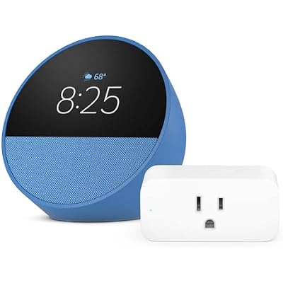 Amazon Echo Spot (newest model) in Agate Blue bundle with Amazon Smart Plug, Designed for Alexa+