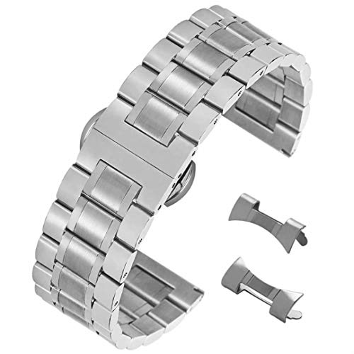 Stunning Brushed Stainless Steel Watch Band Strap Replacement with Straight&Curved End