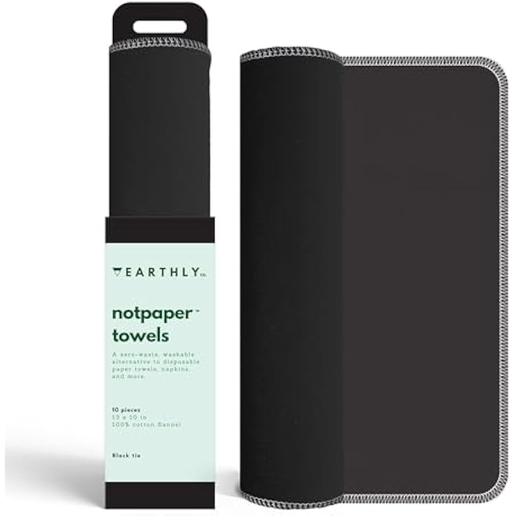 Reusable Paper Towels - 10 Pack - Roll of Washable Cotton Cloth Paper Towels - Paperless Reusable Napkins Cloth Washable - Absorbent  Long Lasting - Zero Waste Products - Black Tie