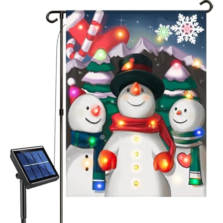 Lighted Christmas Garden Flag, Solar Outdoor Decorative Led Snowman Choir Flags Yard Decor, 8 Lighting Modes Led Flag,12x18 Double Sided Winter Decorations for Home Porch Outside