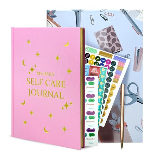 Gratitude Journal with 6 Inspirational Stickers and Pencil, Daily Reflection Journal for More Happiness, Mindfulness & Affirmation, Self Care Journals for Women & Men,Grey
