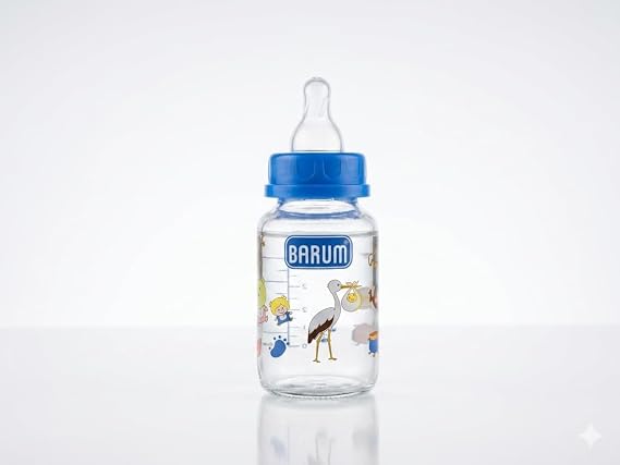 Barum baby Doğal Akışlı Cam Biberon | Isıya Dayanıklı Sağlıklı Cam Gövde, BPA İçermez Emzik | 125 ml ve 250 ml Seçenekleriyle (Mavi, 125 ml)