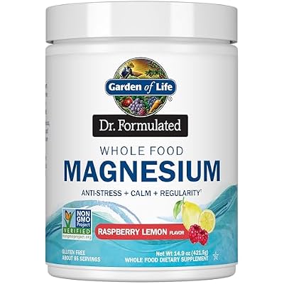 Garden of Life Dr. Formulated Whole Food Magnesium Complex Powder with Probiotics Stress & Sleep Support, Non-GMO, Gluten-Free, Vegan, Raspberry Lemon Flavor, 85 Servings