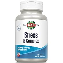 KAL Stress B Complex Vitamin Supplement, Vitamin B Complex for Energy, Stress, Red Blood Cell Formation and Immune Support, with Vitamin B12, B6 and Folic Acid, 50 Serv, 100 Tablets