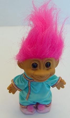 Russ Pink Haired Troll Doll in Blue Satin Pajamas 4.5" Tall