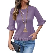AKEWEI Womens 3/4 Sleeve Pullover Sweater Crewneck Knit Peplum Tops Lightweight Casual Going Out Outfits
