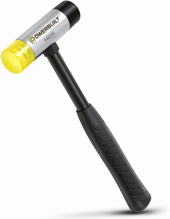 Powerbuilt 16 Ounce Soft Face Hammer, Non-Marring Rubber, Lightweight Tubular Steel Handle with Comfortable Non-Slip Grip, Yellow Black 648335