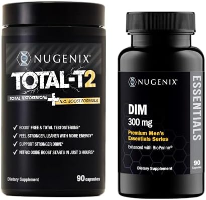 Nugenix Total-T2 Testosterone Booster for Men + Essentials DIM Supplement 305mg - Bundle