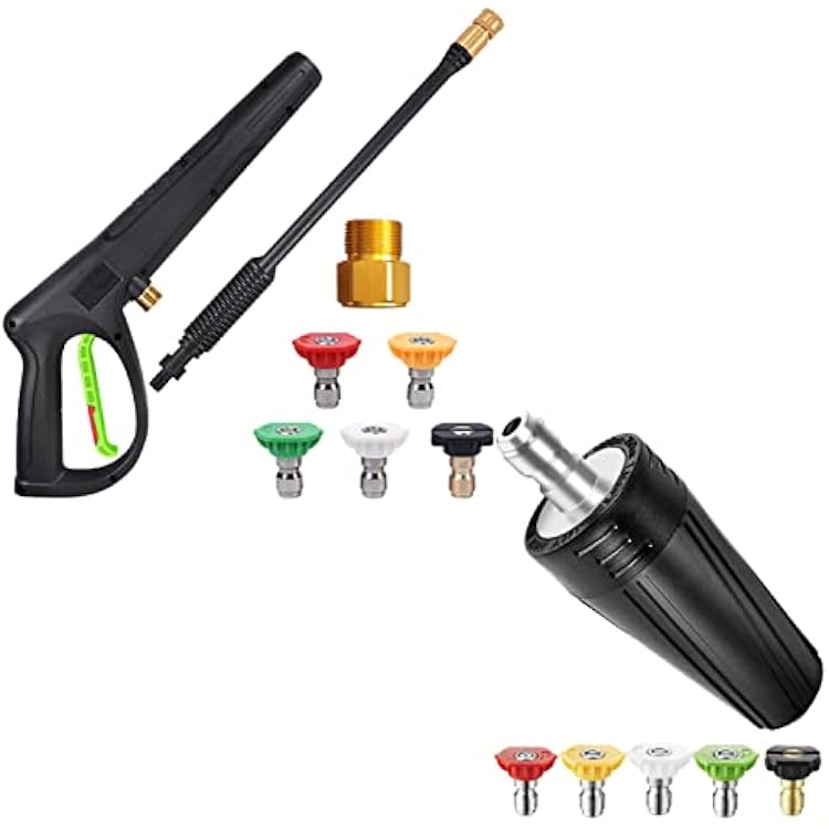 Pressure Washer Gun with Extension Wand & Turbo Nozzle Spray Tips Kit, M22-14mm & M22-15mm Fitting Replacement for Ryobi, Karcher, Powerstroke, Greenworks, and More Electric Power Washer