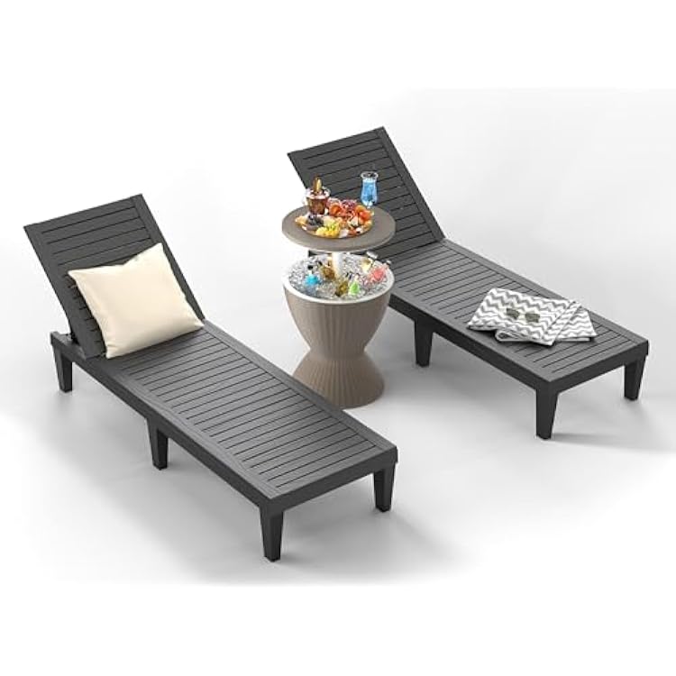 ROJIK Outdoor Chaise Lounge Chair Set of 2,with 5-Position Adjustable Backrest,Waterproof & Lightweight | Durable IndoorOutdoor Patio Lounger Chair for Garden Pool Beach,Black