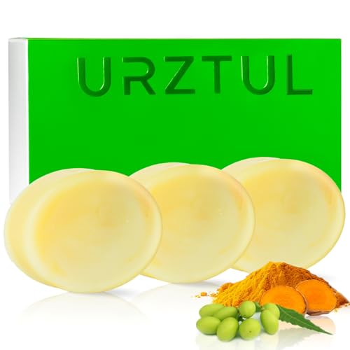 3 PCS Turmeric & Neem Oil Soap Bars, Soothing & Moisturizing Body Soap with Gentle Exfoliation, Organic Body Odor Deodorant Cleanser for Body & Face Wash