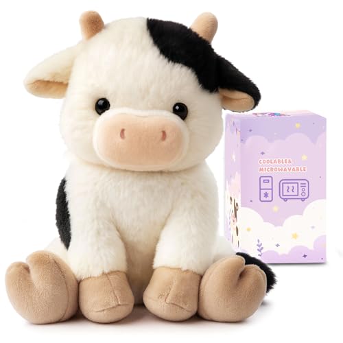 Easfan Microwavable & Weighted Stuffed Animals Cow Heating Plushie for Warmth-Comfort Cute Soft Plush Toys for Adults & Kids,Girls &Boys,12.5inch