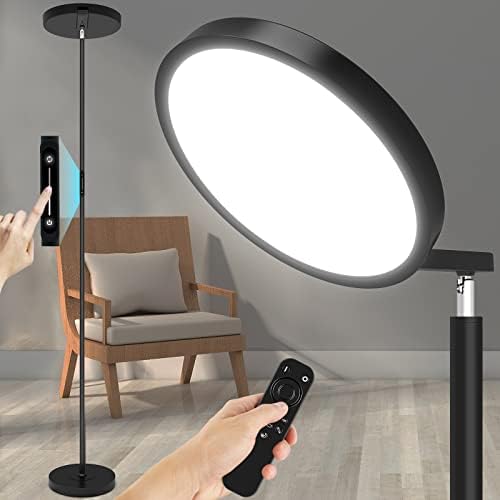 JOOFO Sky LED Torchiere, Modern Dimmable Floor Lamp with Remote & Touch Control, 5 Color Temperatures, Standing Lamp for Living Room, Office, Bedroom, Black