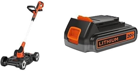 BLACK+DECKER 3-in-1 Lawn Mower with Extra Lithium Battery 2.0 Amp Hour (MTC220 & LBXR2020-OPE)
