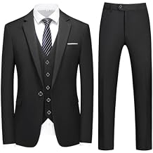 MOGU Mens 3 Piece Dress Suit Slim Fit One Button Side Vents Tuxedo
