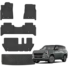 Floor Mats for 2025 Nissan Armada 8 Seats Upgrade Trunk Mat All Weather Floor Liners TPE Rubber Cargo Liner Fit for Nissan Armada 2025 Anti-Slip Full Set Automobile Mats Accessories