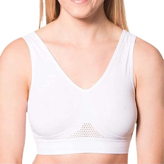 Comfort Finds Seamless Pullover Cooling Sports Bra Ladies Wirefree Comfort Bra 2 Pack (Medium 36-38, White)