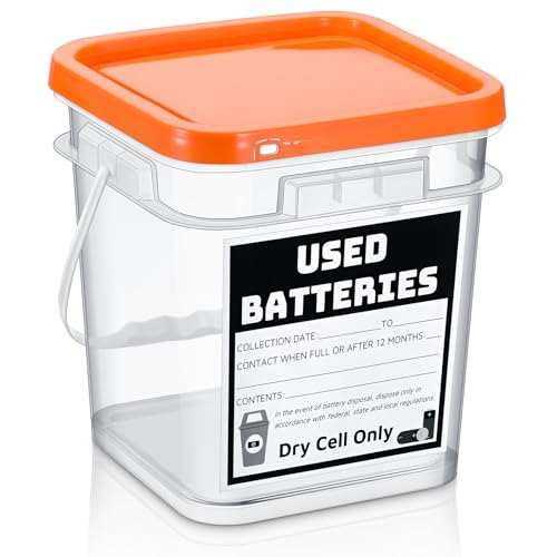 Baderke Battery Disposal Container Battery Recycling Container 1.32 Gallons Capacity Dry Cell Storage Recycling Bin with LabelOrange,Square