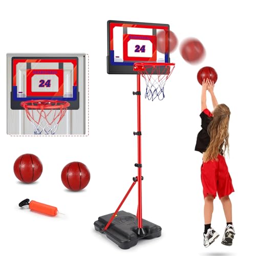 Kids Basketball Hoop Stand Adjustable Basketball Set Toddler Basketball Toys for 3 to 8 Years Old Indoor Outdoor Play Ages 3-5 6-8 Backyard Sport Games for 2 3 4 5 6 Year Old Boy Girl Birthday Gift