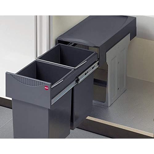 RICHELIEU 3666100 3666 Tandem Bottom Mount Double Bin Trash Can with Over Travel Slides - 15.85 Quart Capacity per Bin