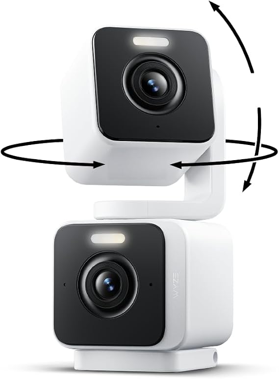 WYZE Duo Cam Pan Indoor/Outdoor IP65 2K 360 Pan/Tilt Smart Home Security Camera with Color Night Vision, Compatible with Alexa & Google Assistant, White