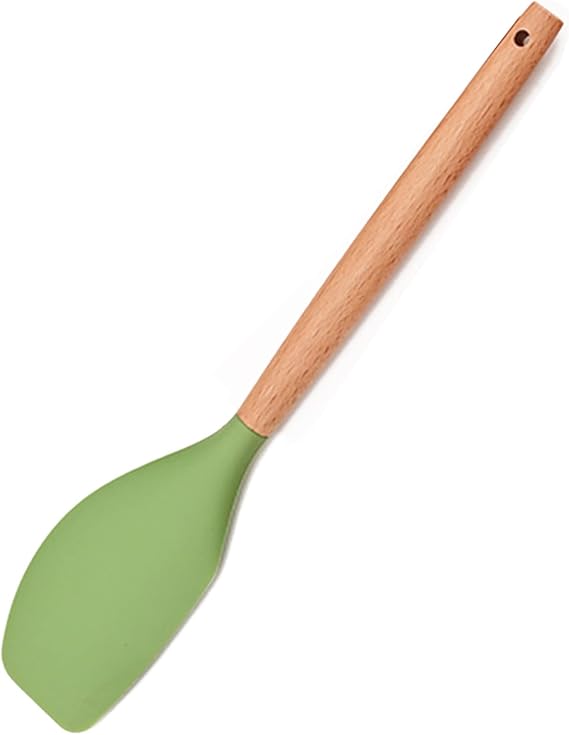 1pcs Avocado Green Silicone Cooking Utensils with Wood Handle Heat Resistant Rubber Spatula Non-Stick Flexible Scrapers Baking Mixing Tool