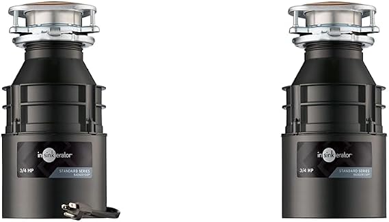 InSinkErator Badger 5XP Garbage Disposal with Power Cord & Badger 5XP Garbage Disposal, Standard Series 3/4 HP Continuous Feed Food Waste Disposer, Black/Stainless