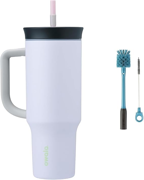 Owala Stainless Steel Triple Layer Insulated Travel Tumbler with Spill Resistant Lid & 2-in-1 Water Bottle Brush Cleaner and Water Bottle Straw Cleaner Brush