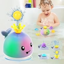 Gigilli Baby Boy Bath Toys, Baby Pool Water Toys, Light Up Whale Fountain Toys for Boys 0-6 6-12 12-18 Months or Kids Ages 1-3 2-4 Ocean Blue