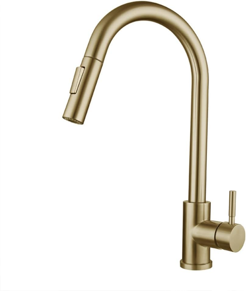 Kitchen Tap with Pull Out Spray High Arc Pull Down Kitchen Sink Mixer Taps with 2 Spray Mode, Stainless Steel Single Lever 360° Swivel Commercial Kitchen Faucet, 1 Hole, Brushed Gold