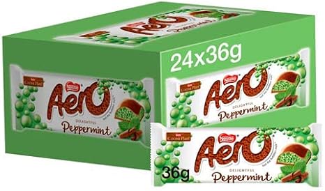Nestle Aero Bubble Peppermint Chocolate Bars Mouth Melt Smooth Box Pack 24 x 36g
