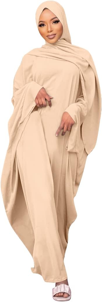 AWIBMK Women Abaya Full Length Dubai Jilbab Muslim Hijab Dress Batwing Sleeve Robe Prayer Dresses Islamic Clothes