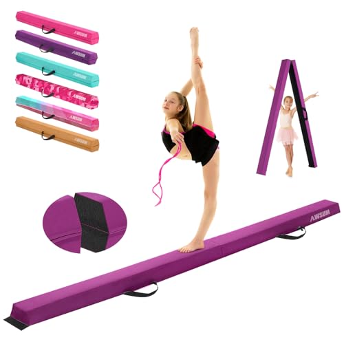 AWSUM Balance Beam for Kids with Carry Bag, 6ft8ft9ft10ft Anti-Slip Folding Gymnastics Equipment, Suede Cover, for Home Training School, Toddler to Teen