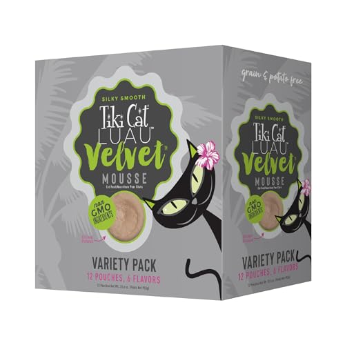 Tiki Cat Velvet Mousse, Protein Blend In Broth Variety Pack, Complete Nutrition For Balanced Diet, Wet Cat Food For All Life Stages, 2.8 Oz. Pouch Pack Of 12