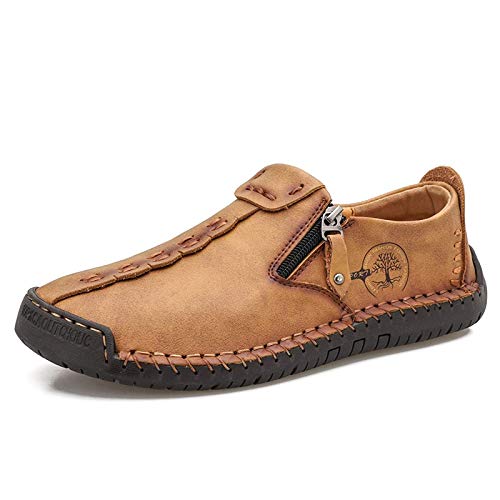Mens Loafers Slip On Casual Shoes Leather Flat Penny Loafers Outdoor Lightweight Breathable Walking Driving Shoes Comfort Classic Hand Stitching Office Dress Work Shoes Anti Slip Round Toe Moccasins