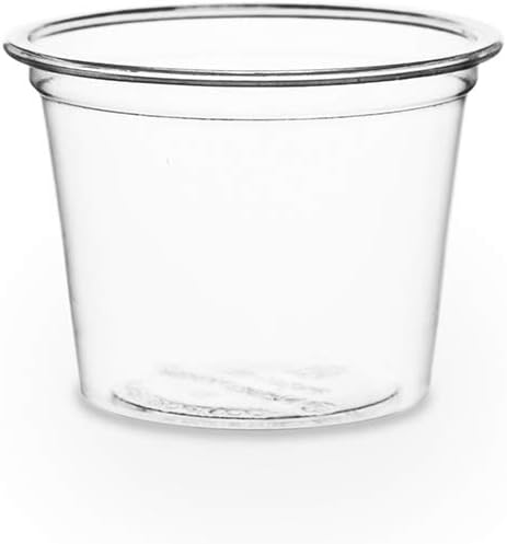 Vegware Compostable Clear PLA Plastic 1oz Deli Containers, Case of 5000, Small Portion, Condiment Sauce Cup, Renewable Plant-Based Sample Cups, Lid Available, Disposable